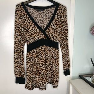 Sexy Cheetah Long Sleeve Blouse Top- 1X